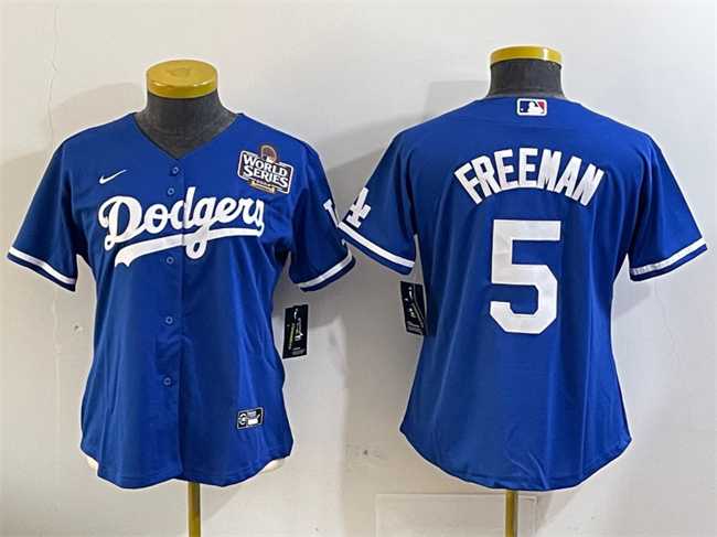 Womens Los Angeles Dodgers #5 Freddie Freeman Royal 2024 World Series Cool Base Stitched Jersey(Run Small)